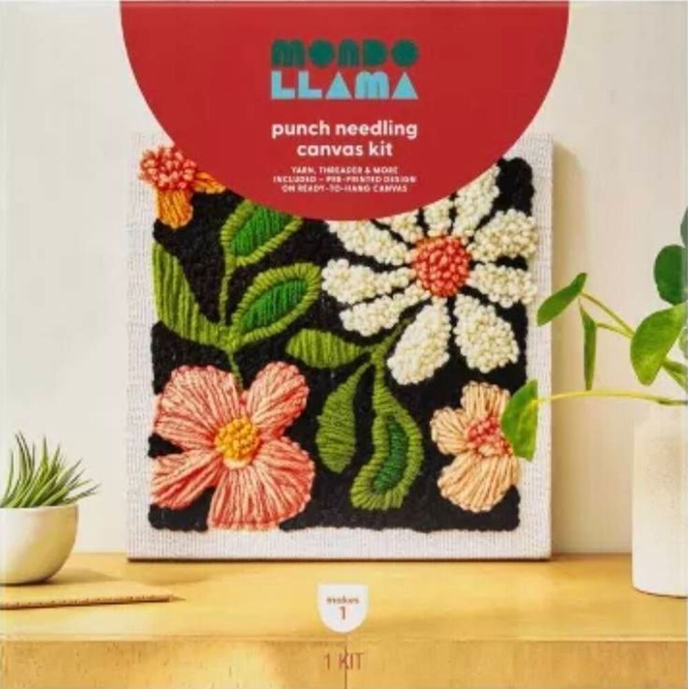 Mondo Llama Punch Needling Canvas Kit Floral Design New Sealed